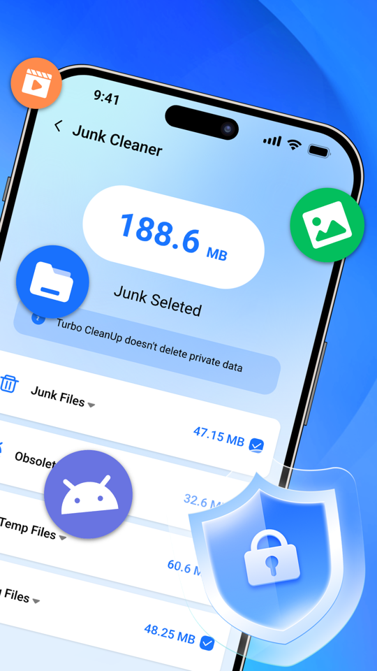 Junk Cleaner showing junk found, grouped into categories with sizes